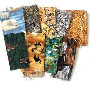 Bundle Lot of Wildlife Fabric, Animals Novelty, Yardage, Horses, Bear, Giraffe